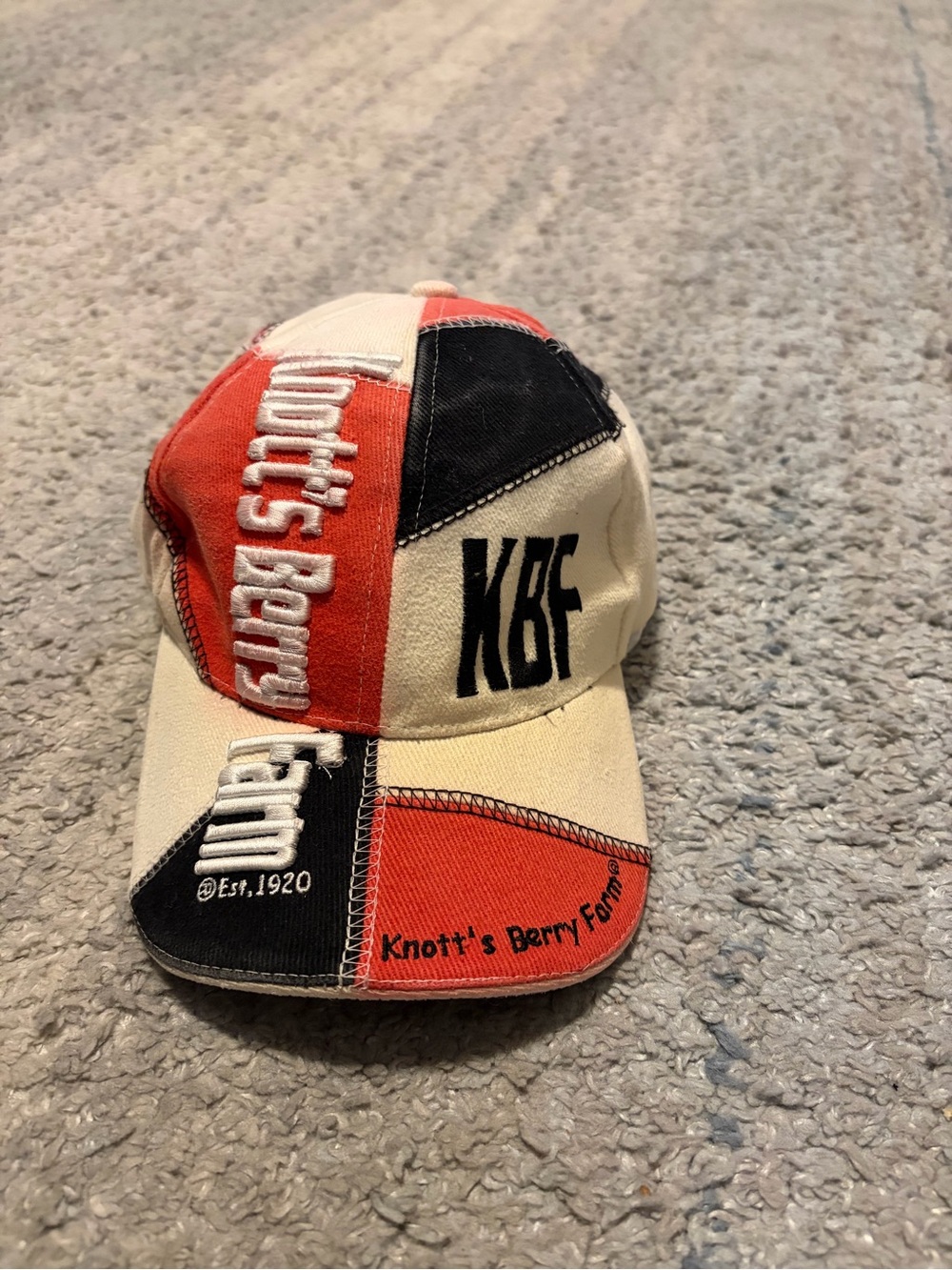 Vintage Knotts Berry Farm Hat Cap Strapback Colorblock Patchwork 90s Theme Park